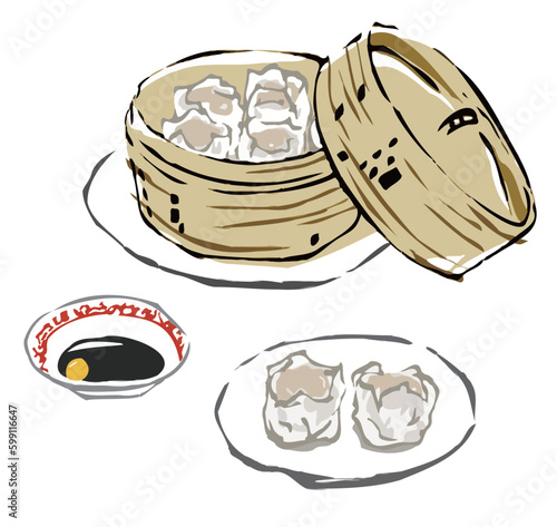 せいろで蒸した焼売のベクターイラスト