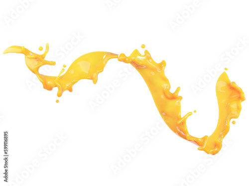 Closeup Orange juice splash isolated on white background. 3D Rendering. PNG files.