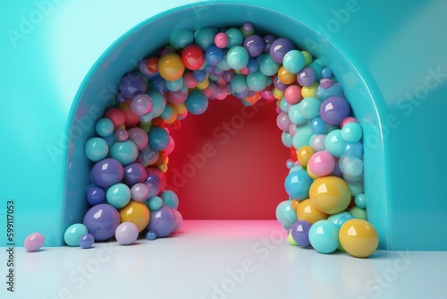 Portal made with colorful balloons, illustration. Generative AI