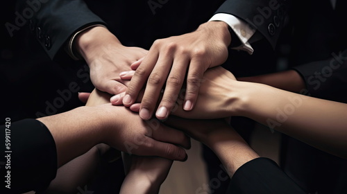hands together in a huddle, business concept