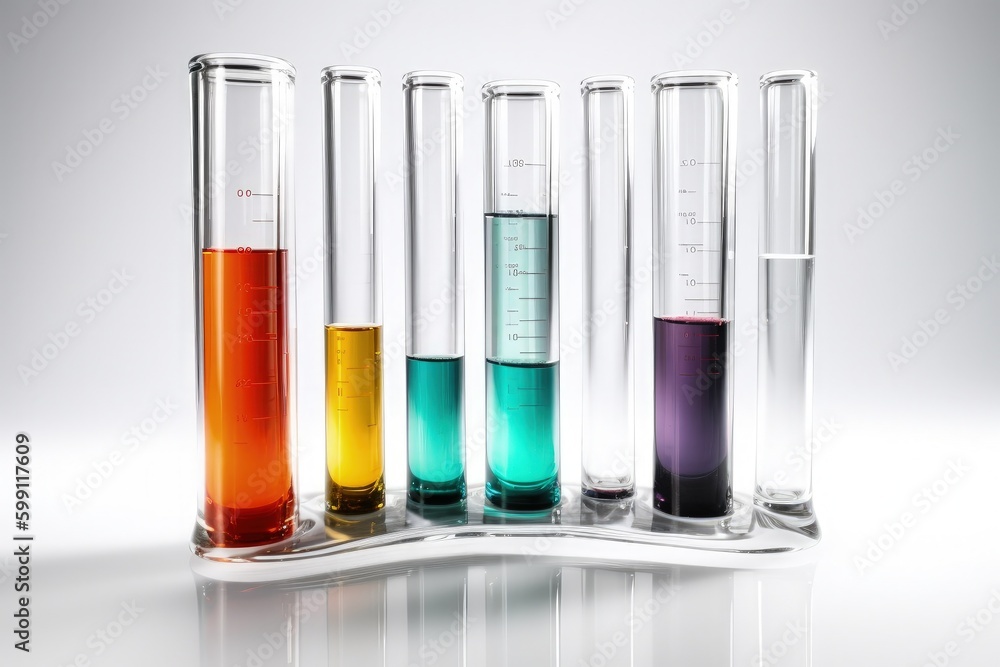 Test tubes on white background, research and science concept. Generative AI Test tubes on white background, research and science concept. Generative AI