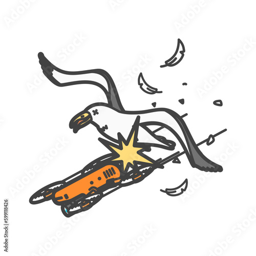 バードストライク！ドローンと鳥の衝突のイラスト