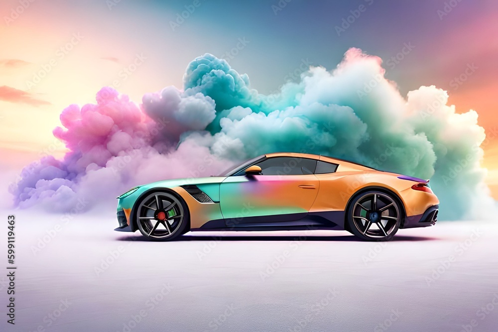 colored car with smoke background fantasy, abstract concept, background smoke, generative AI
