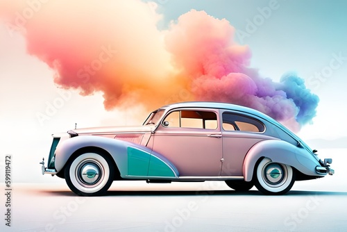 pink fantasy car, abstract concept, smoke background, generative AI