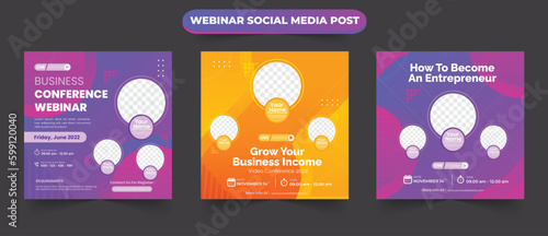 Set of social media post layout for online business company profile live webinar conference training seminar course and learning video banner flyer poster template design