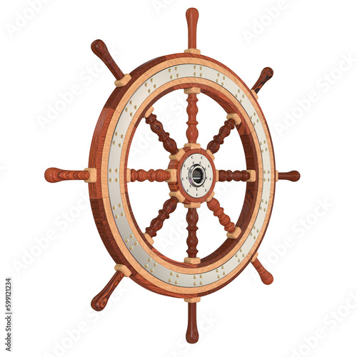 ship steering wheel vintage 3d illustration