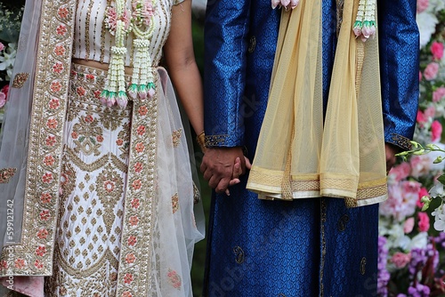 couple holding hands in wedding ceremony