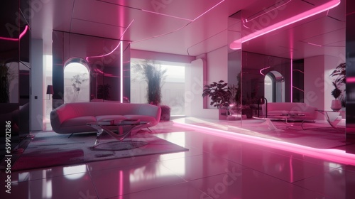 Experience the Ultimate Luxury with Pink and Magenta: Award-Winning 8K Interior Design featuring Bionic Shiny Walls and Contemporary Furniture, Generative AI