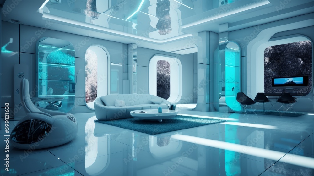 Experience Aqua Blue and Bright Interior With Shiny Walls and Award-Winning Design: The Ultimate Technology-Driven Room for Medical Care, Generative AI