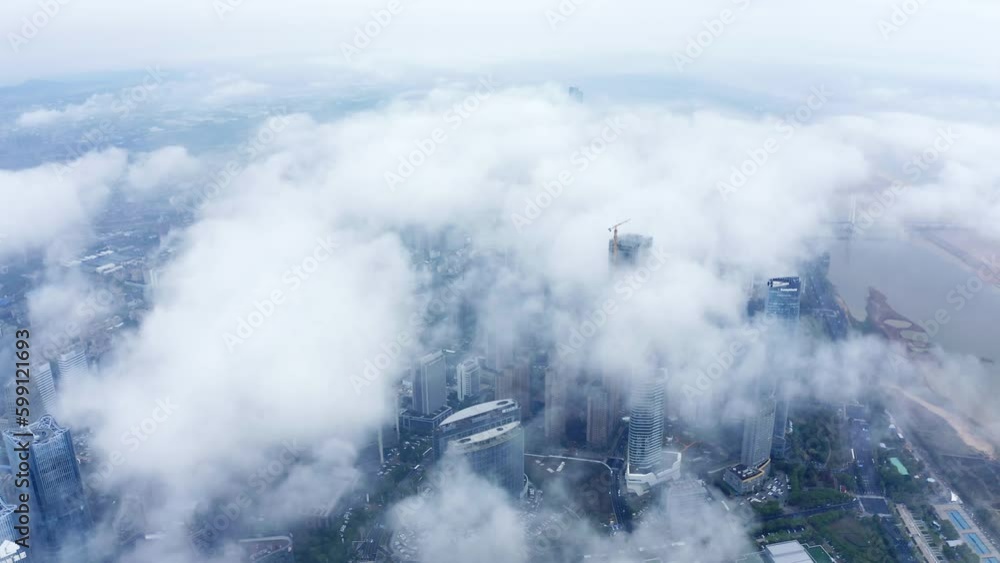 Aerial photography of urban advection fog Aerial photography of urban advection fog