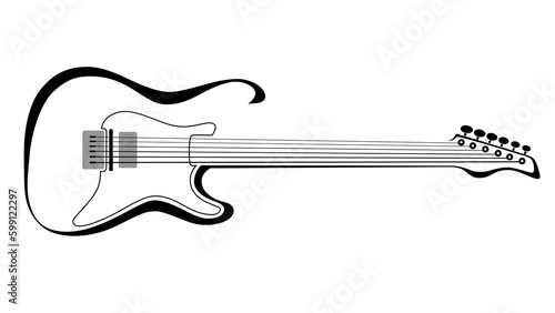 Black and white electric guitar line-art illustration. Has an alpha channel. Music logo