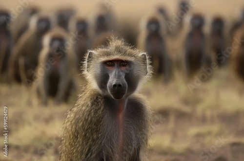 Baboon Special In A Group Background Generative AI