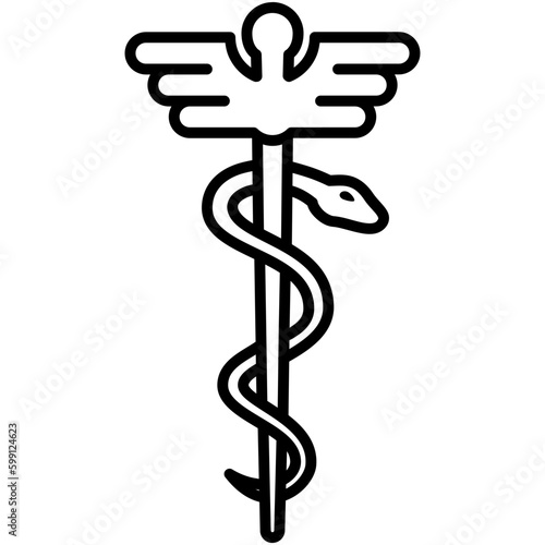 caduceus rod icon. asclepius snake symbol. line icon vector stock
