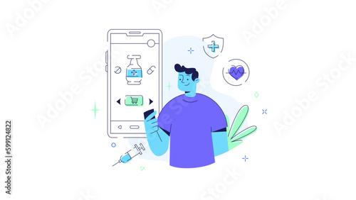 MedTech Medical Health Technology Illustration Doctor Patient Disease Hospital Clinic Nurse Medicine Ambulance XRay examination Check Treatment Covid-19 Sufferer Vaccine Smartwatch Consultation Online