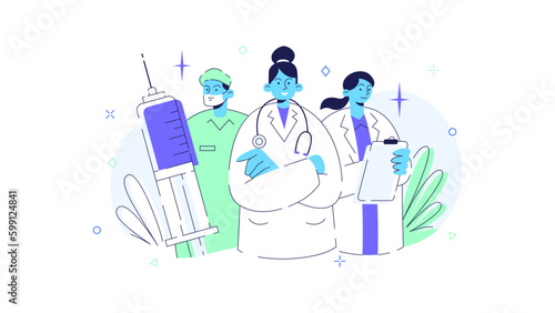 MedTech Medical Health Technology Illustration Doctor Patient Disease Hospital Clinic Nurse Medicine Ambulance XRay examination Check Treatment Covid-19 Sufferer Vaccine Smartwatch Consultation Online