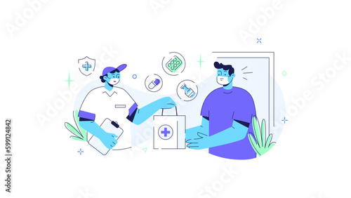 MedTech Medical Health Technology Illustration Doctor Patient Disease Hospital Clinic Nurse Medicine Ambulance XRay examination Check Treatment Covid-19 Sufferer Vaccine Smartwatch Consultation Online