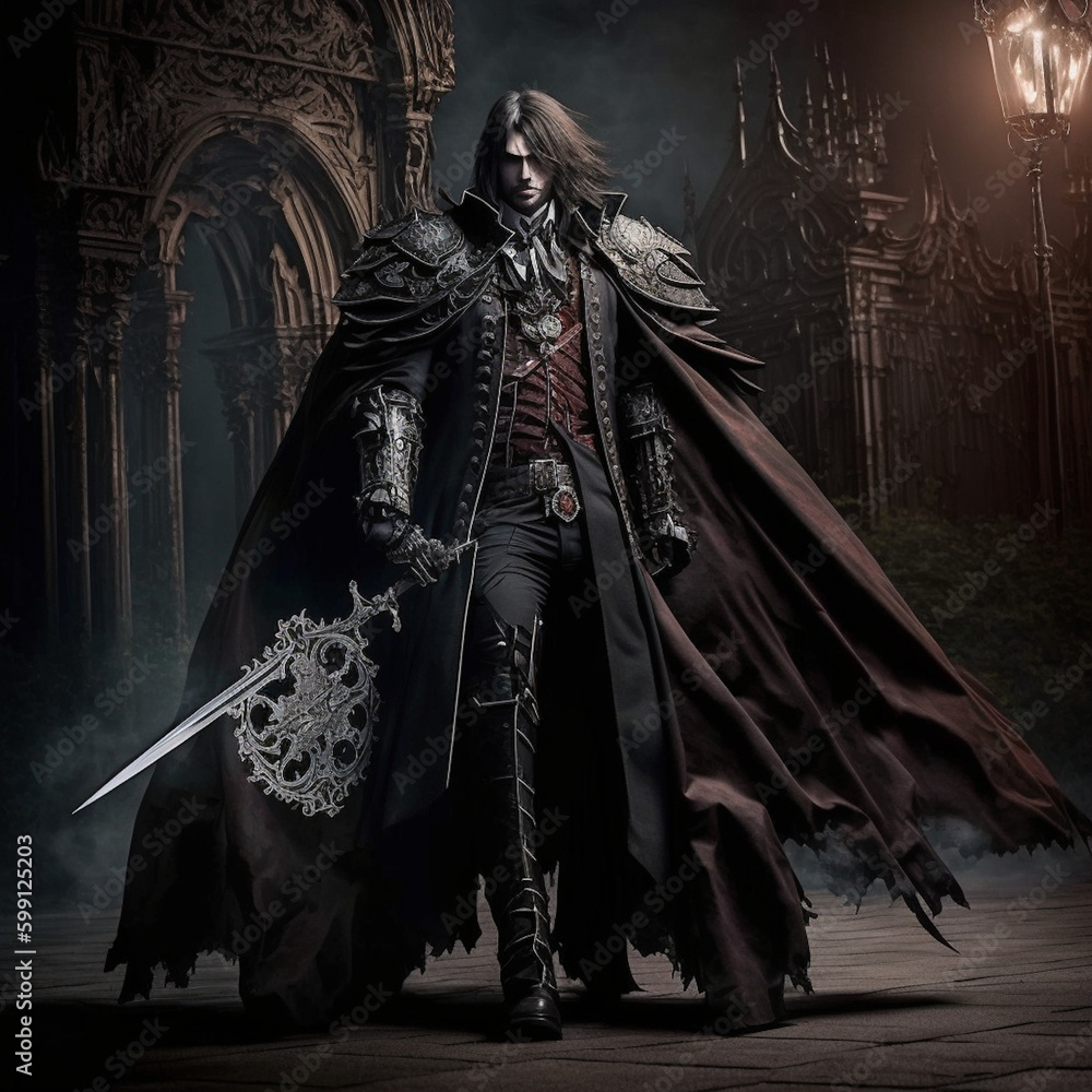 Fototapeta premium Vampire knight guarding Dracula's castle｜Generative AI