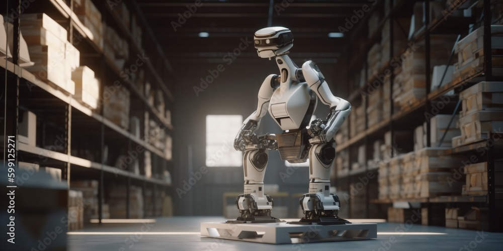 Fototapeta premium a robot standing on a platform in a warehouse