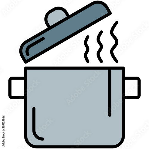 Cooking Pot Icon. Restaurant Hot Pot Symbol. Line Filled Icon Vector Stock