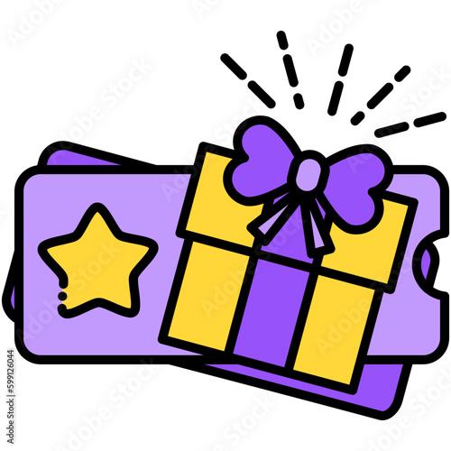 Gift Redeem Icon. Bonus Prize Card Symbol. Line Filled Icon Vector Stock