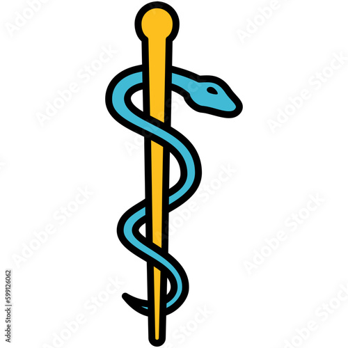 Asclepius Icon. Rod Caduceus Symbol. Line Filled Icon Vector Stock