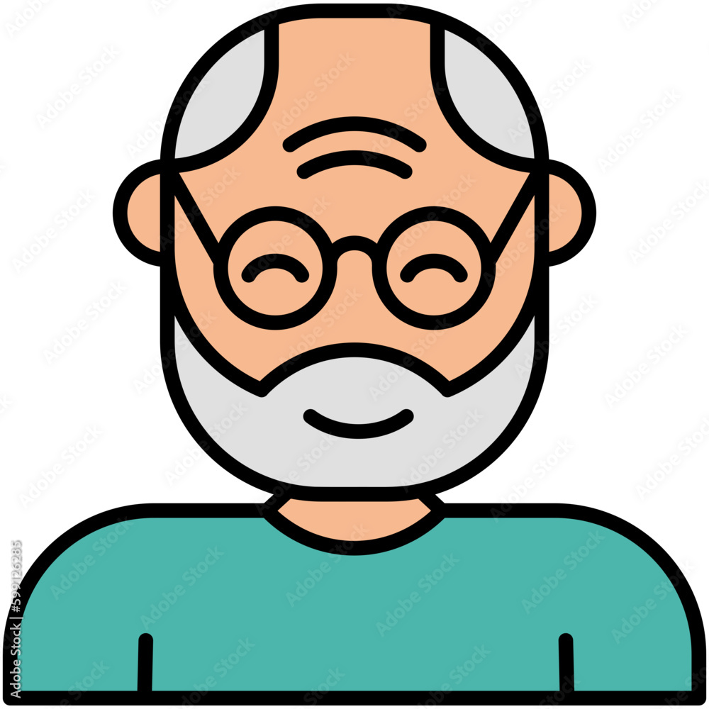 Grandfather Icon. Old People Man Symbol. Line Filled Icon Vector Stock