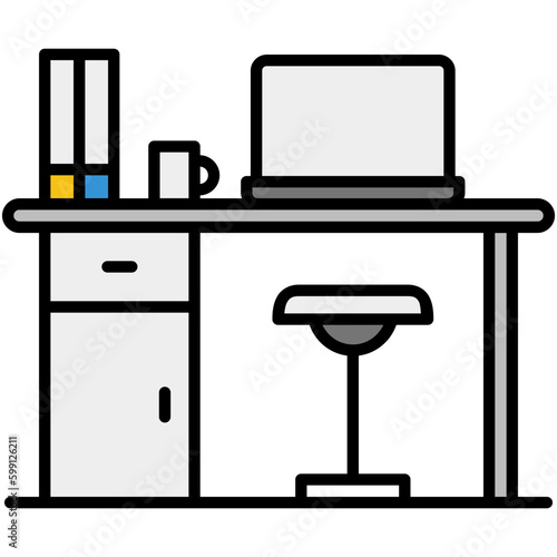 Workspace Icon. Office Desk Symbol. Line Filled Icon Vector Stock