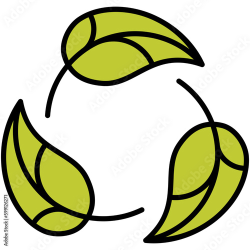 Biodegradable Icon. Recycle Leaf Symbol. Line Filled Icon Vector Stock