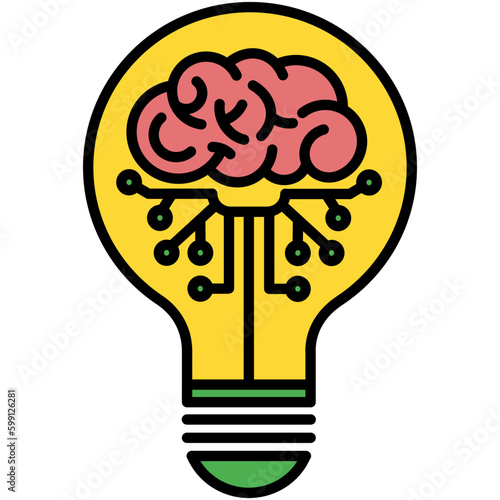 Conceptual Icon. Chip Brain Inside Bulb Symbol. Line Filled Icon Vector Stock