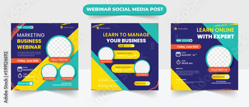 Set of social media post square for business marketing and company profile webinar banner poster template design