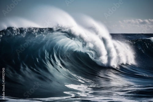 water ocean blue cool crash surfing nature sea wave liquid. Generative AI.