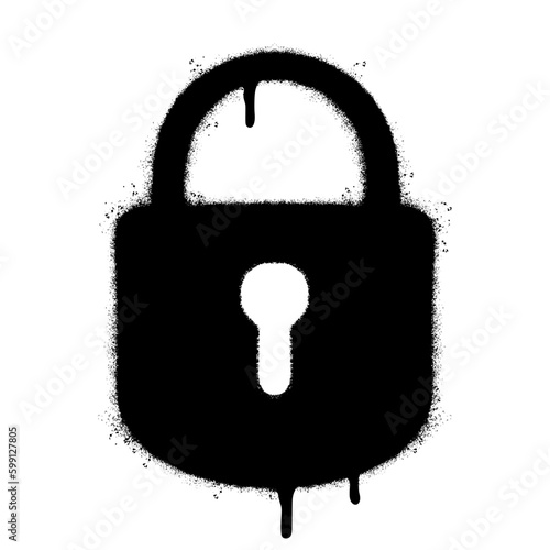 Spray Painted Graffiti padlock icon Sprayed isolated with a white background. graffiti padlock with over spray in black over white.