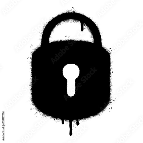 Spray Painted Graffiti padlock icon Sprayed isolated with a white background. graffiti padlock with over spray in black over white.