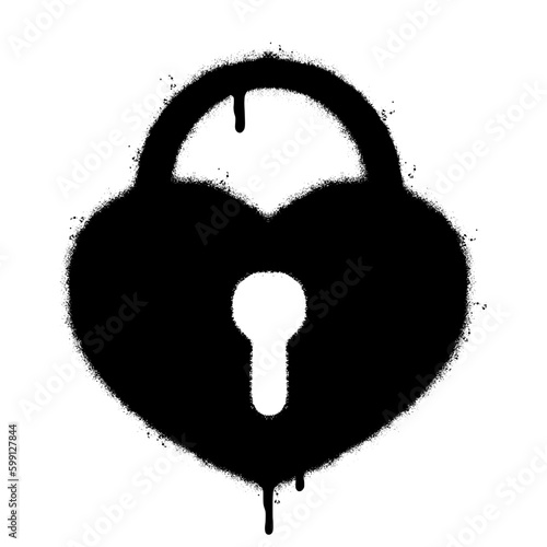 Spray Painted Graffiti padlock icon Sprayed isolated with a white background. graffiti padlock with over spray in black over white.