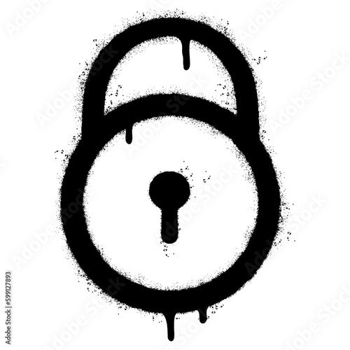 Spray Painted Graffiti padlock icon Sprayed isolated with a white background. graffiti padlock with over spray in black over white.