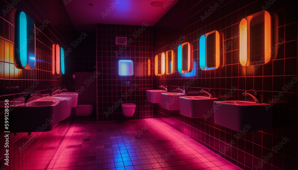 Luxury bathroom with modern decor and glowing lighting generated by AI