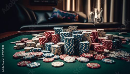 Stacks of chips, cards, and luck Casino life generated by AI