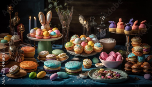 Sweet macaroon collection, a French gourmet indulgence generated by AI