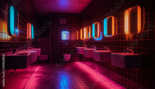 Luxury bathroom with modern decor and glowing lighting generated by AI