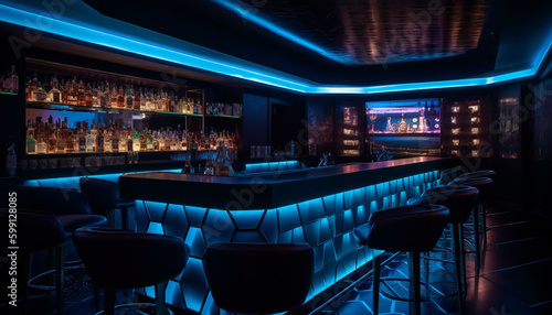Luxury nightclub bar, modern elegance inside city generated by AI © djvstock