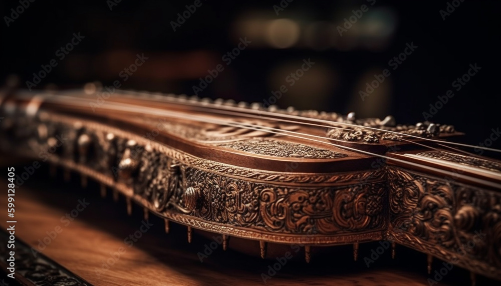 Ancient musician skillfully playing old string instrument generated by AI