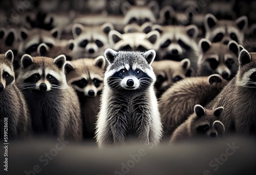 Raccoon Sticking Out In A Group Background Generative AI