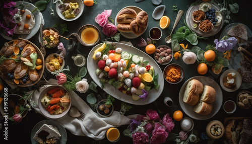 Healthy eating Fresh fruit and vegetable salad generated by AI