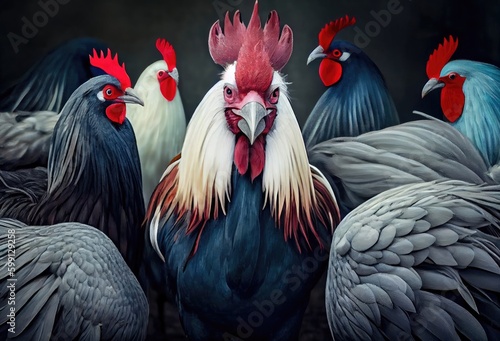 Rooster Special In A Crowd Backdrop Generative AI © Johnathan