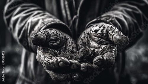 Dirty human hands holding wet clay close up generated by AI