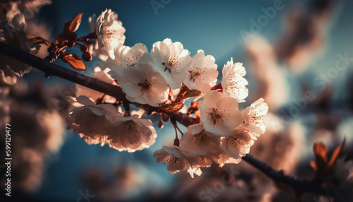 Soft pink cherry blossom branch in springtime generated by AI © djvstock