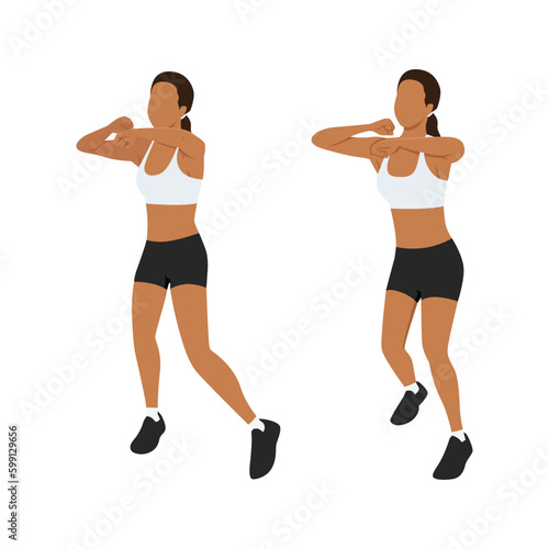Young woman doing punching exercises. Fitness woman working on martial arts punches. Flat vector illustration isolated on white background