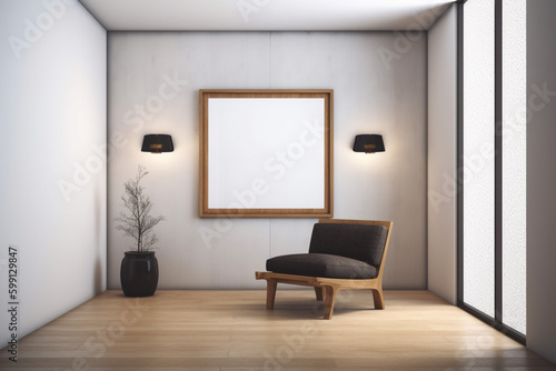 minimalist home interior design. room with a chair and a picture frame. Generative Ai