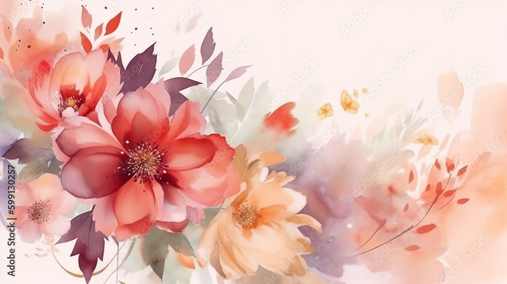Naklejka premium watercolor flowers leaves on white background. Generative Ai