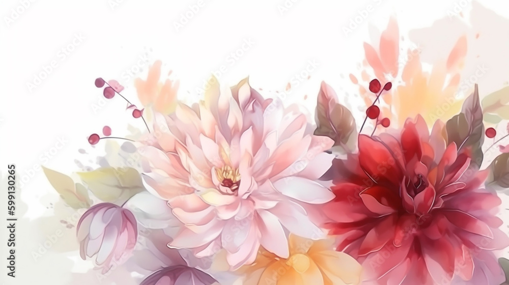 watercolor flowers on a white background. Generative Ai